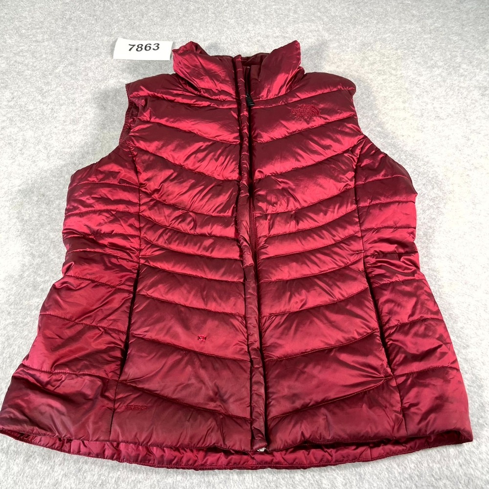 The North Face Puffer Vest Womens Large Red Full Zip Mock Neck‎ Outdoor Winter
